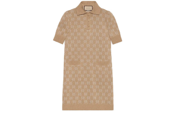 GUCCI SS22 Short Sleeved Dress Women's Beige