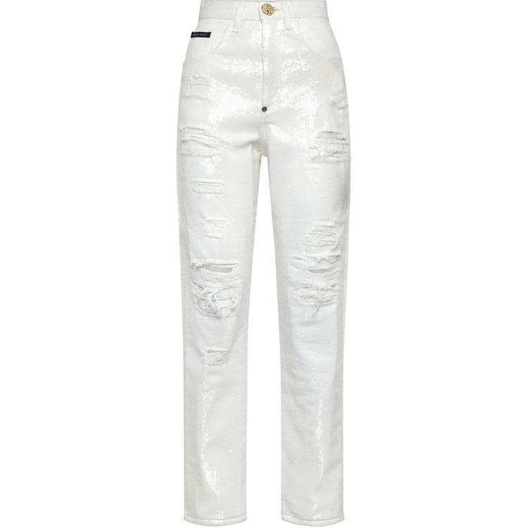 Philipp Plein Paillettes Mom-fit distressed jeans