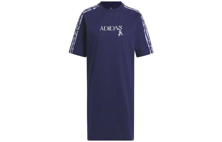 Adidas Adidas Short Sleeved Dresses Women's Blue Crew Neck Moderate Mid Length