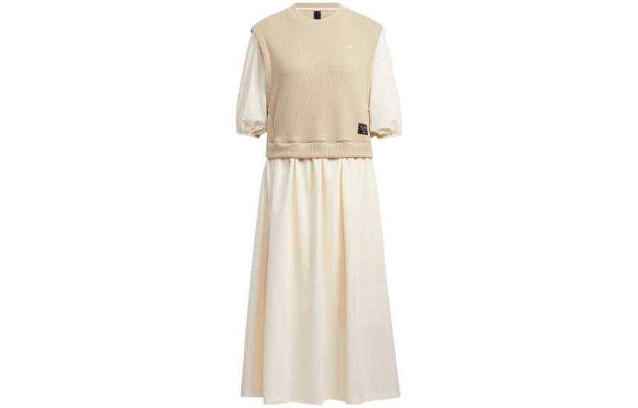 Adidas Adidas Short Sleeved Dresses Women's Apricot Crew Neck Moderate Mid Length