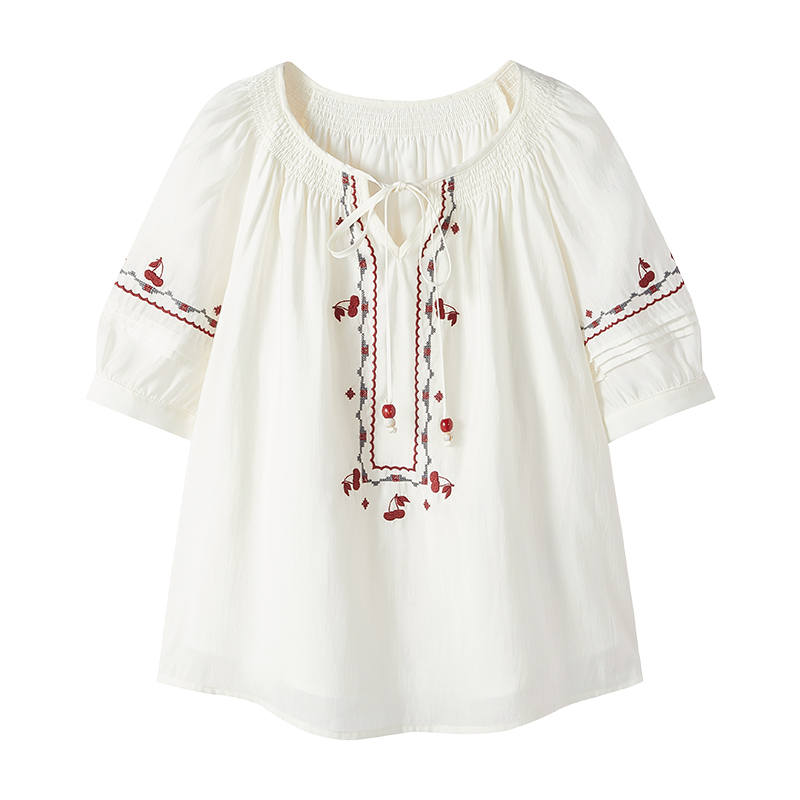 XIANGYING Shirts Women's Ecru Crew Neck Moderate