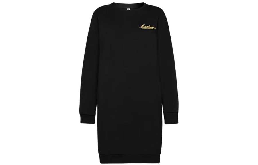 MOSCHINO Long Sleeved Dresses Women's Black Crew Neck Moderate Short