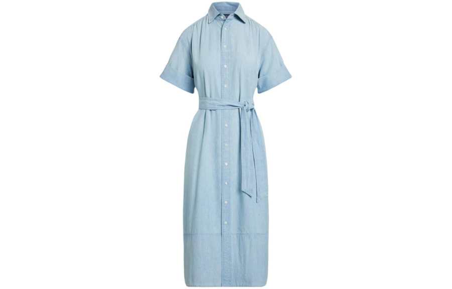 Polo Ralph Lauren SS24 Short Sleeved Dress Women's Chambray Blue