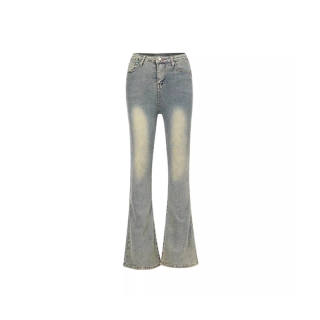 JUFU Washed Distressed American Vintage Bootcut High Rise Slim Fit Thickened And Fleece Lined Jeans Women's Pants