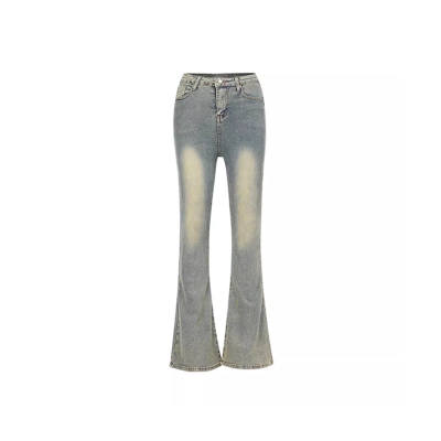 JUFU Washed Distressed American Vintage Bootcut High Rise Slim Fit Thickened And Fleece Lined Jeans Women's Pants