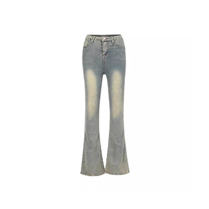 JUFU Washed Distressed American Vintage Bootcut High Rise Slim Fit Thickened And Fleece Lined Jeans Women's Pants
