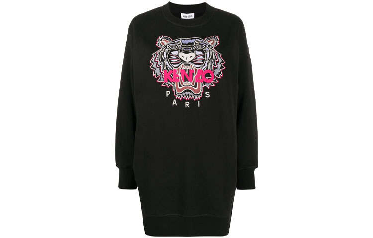 KENZO Long Sleeved Dresses Women's Black Crew Neck Moderate