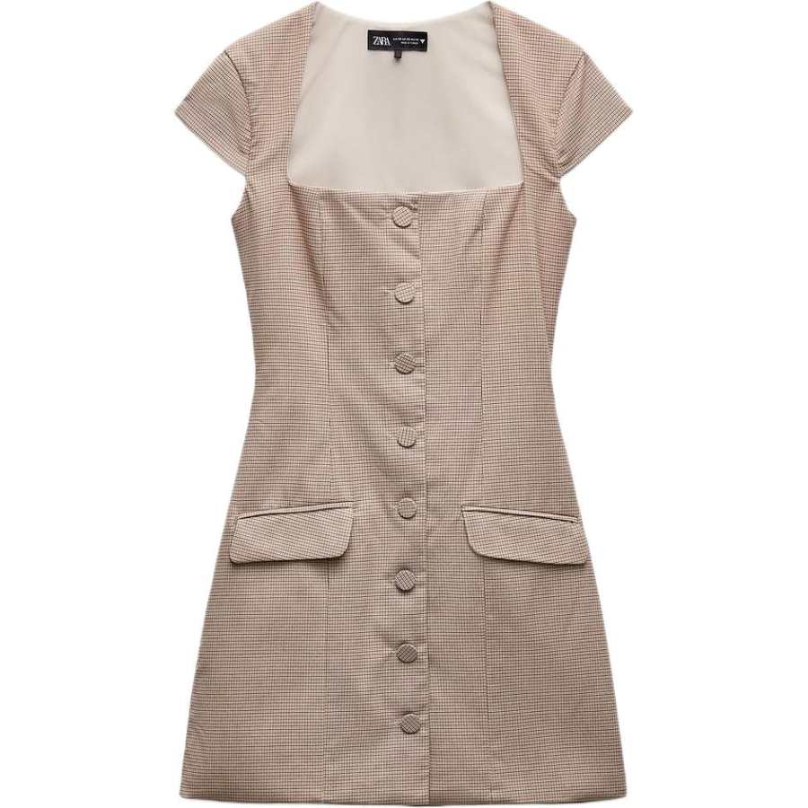 ZARA Trf Short Sleeved Dress Women's Khaki