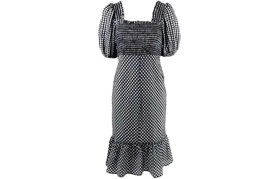 Ganni puff-sleeve gingham dress