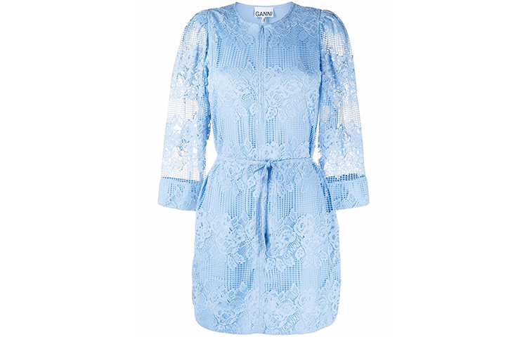 GANNI Long Sleeved Dresses Women's Blue Crew Neck