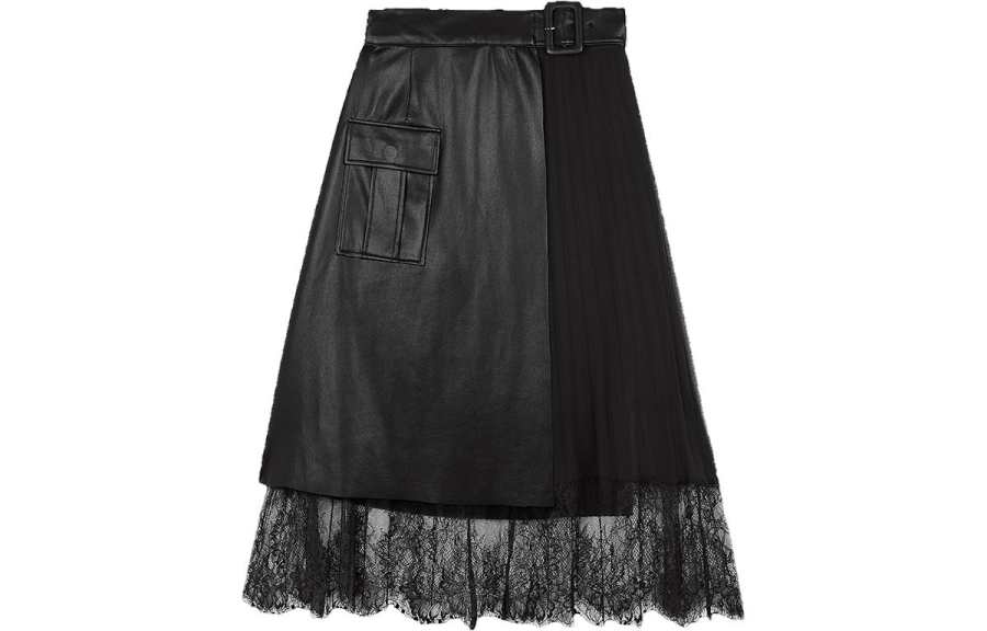 Self-portrait Self portrait Leather Long Skirt Women's Classic Black