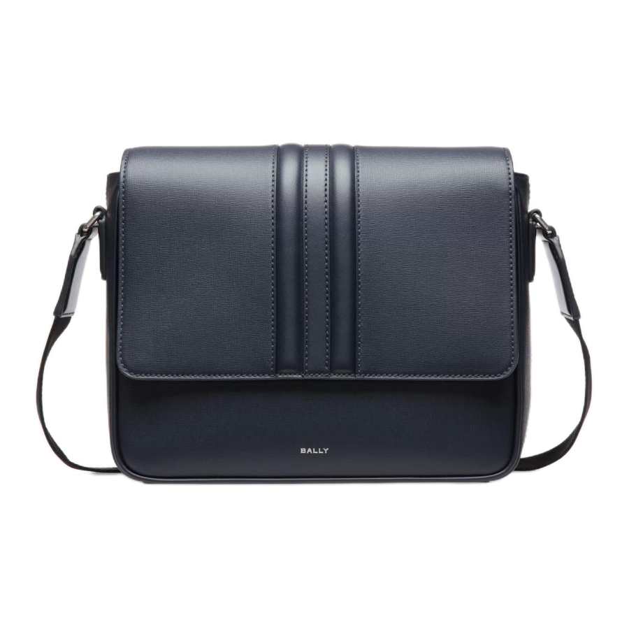 BALLY MYTHOS Recycled Cow Leather Shoulder Bag, Crossbody Bag Men's Marine Blue