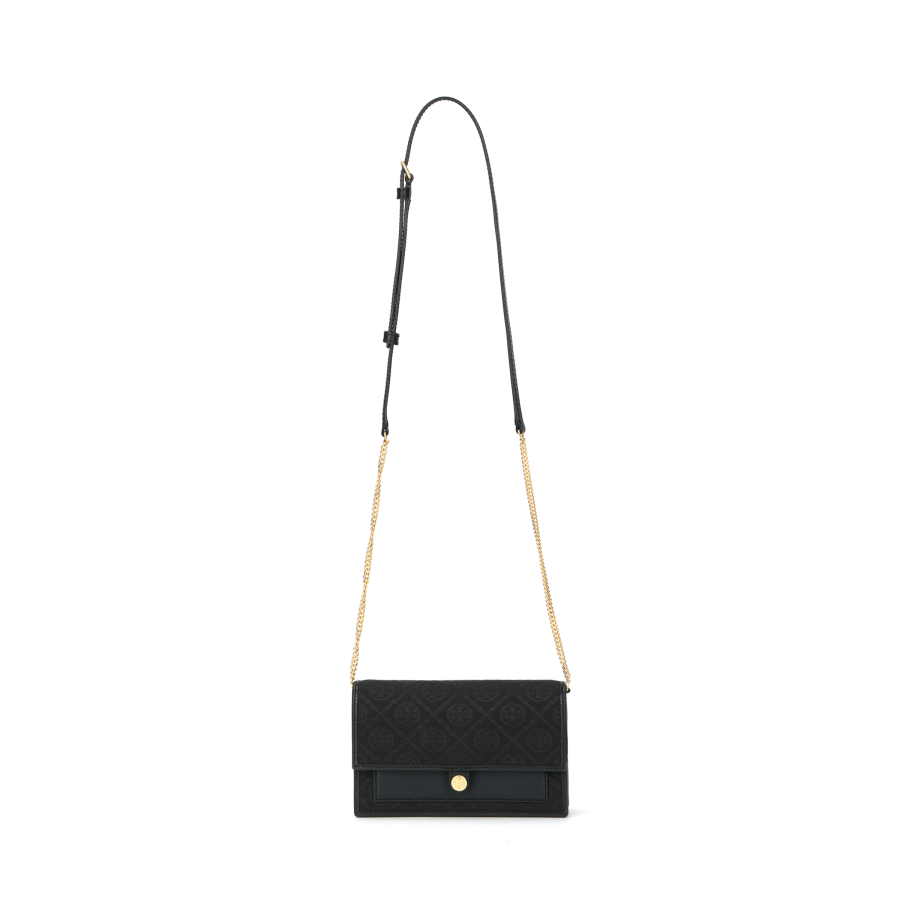 TORY BURCH TORY BURCH T Monogram Leather Chain Wallet Black