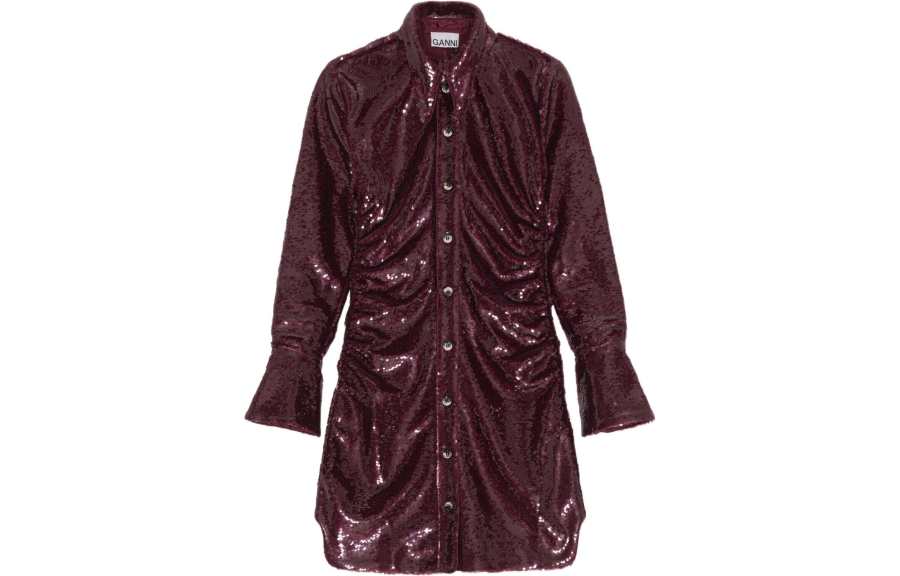 GANNI FW22 Long Sleeved Dress Women's Dark Red