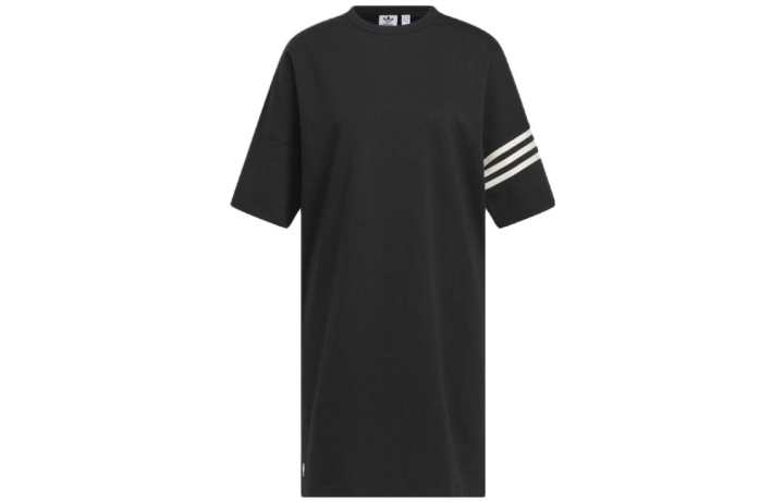 Adidas Adidas Short Sleeved Dresses Women's Black Crew Neck Moderate Mid Length