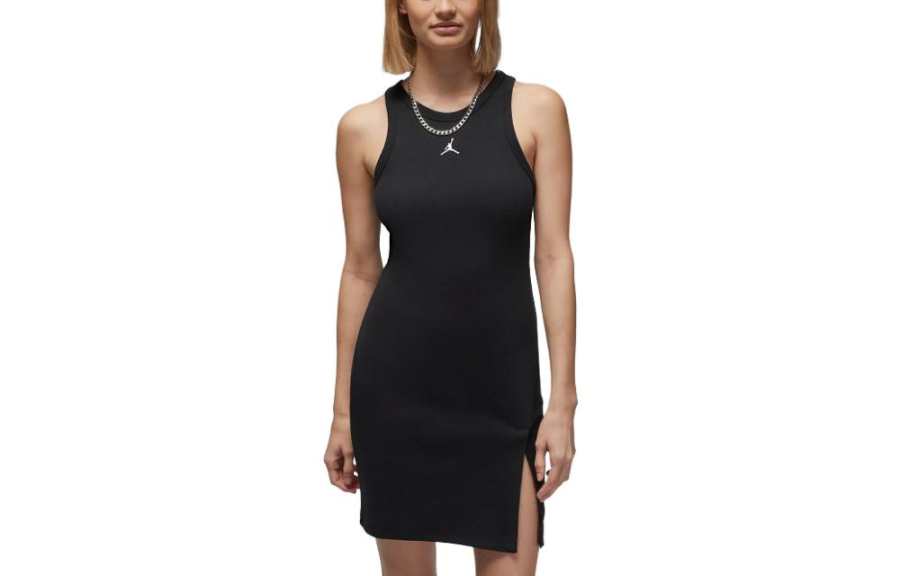 Jordan Jordan Slip Dresses Women's Black Crew Neck Moderate Mid Length