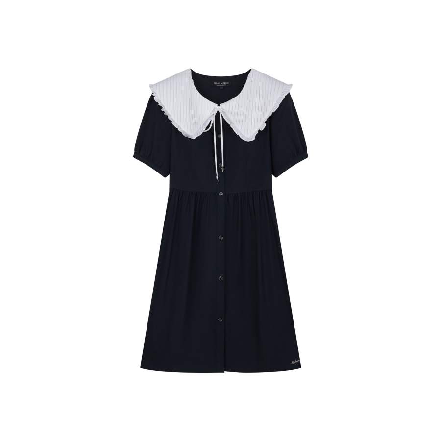 Teenie Weenie Short Sleeved Dresses Women's Navy Blue Peter Pan Collar Moderate Short
