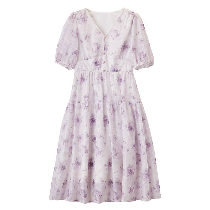XIANGYING Short Sleeved Dress Women's Purple
