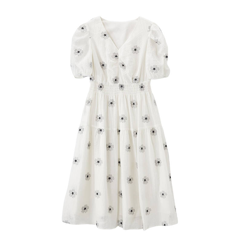 XIANGYING Short Sleeved Dress Women's Beige