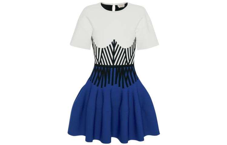 Alexander McQueen Short Sleeve Dress White/Blue