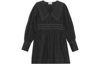 GANNI Long Sleeved Dresses Women's Black Lapel Moderate Short