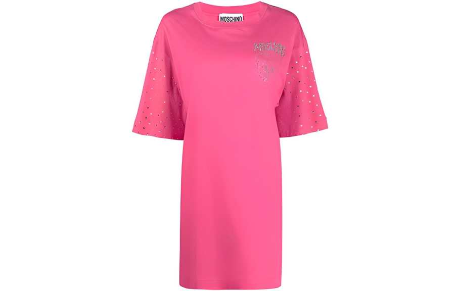 MOSCHINO Short Sleeved Dresses Women's Pink Crew Neck