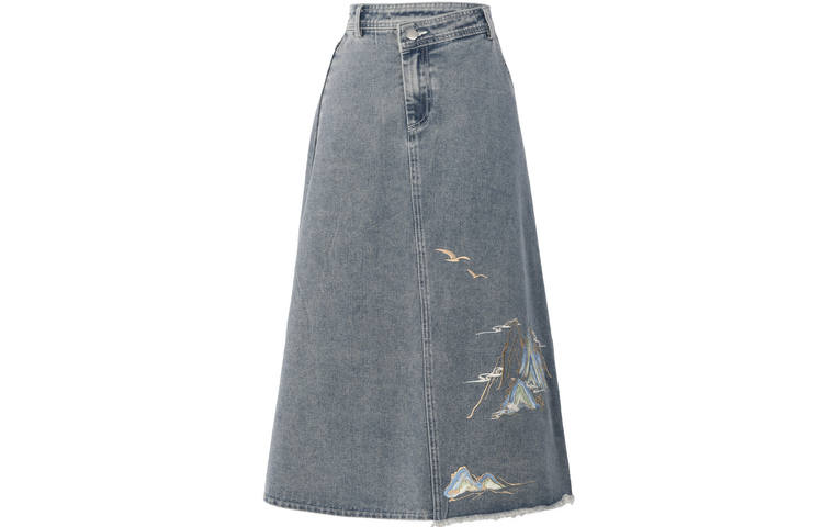 SNBL Denim Long Skirts Women's Blue Moderate Mid Length A Line Skirt