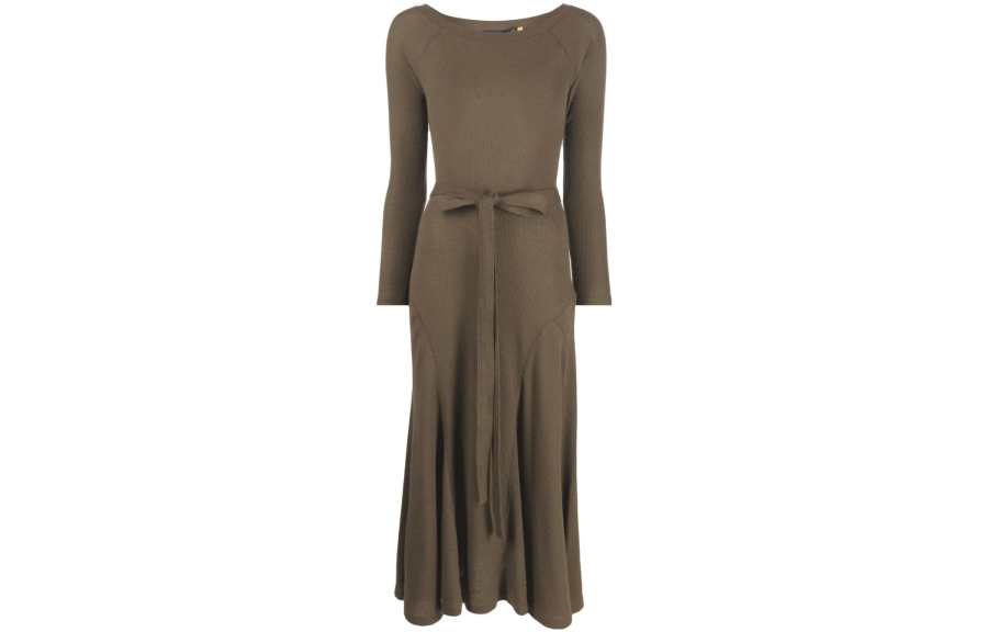Polo Ralph Lauren SS22 Long Sleeved Dress Women's Brown Green