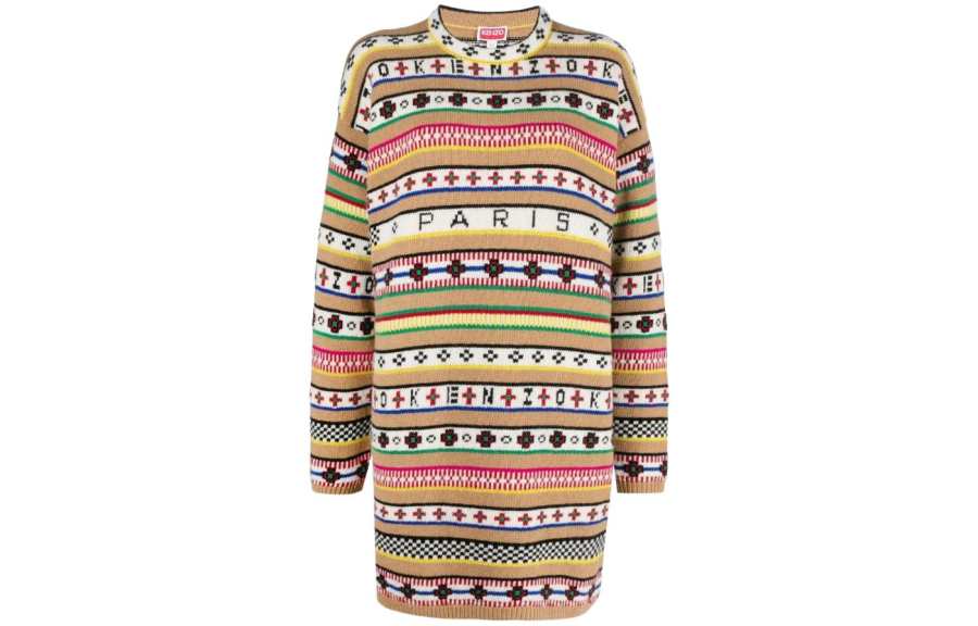 Kenzo Intarsia-Knit Long-Sleeved Jumper Dress