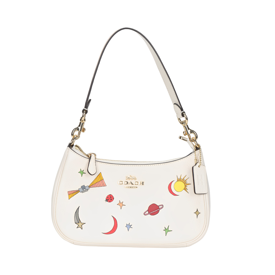 COACH Teri Leather Shoulder Bag, Crossbody Bag, Handbag Medium Women's Chalk Multicolor