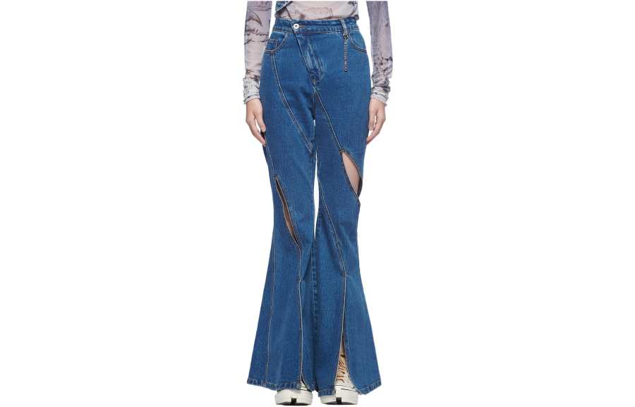 Feng Chen Wang Jeans Women's Blue Moderate Flared Pants