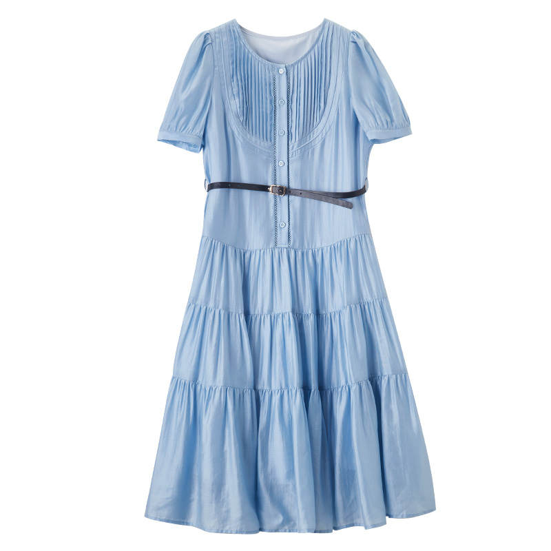 XIANGYING Short Sleeved Dress Women's Blue