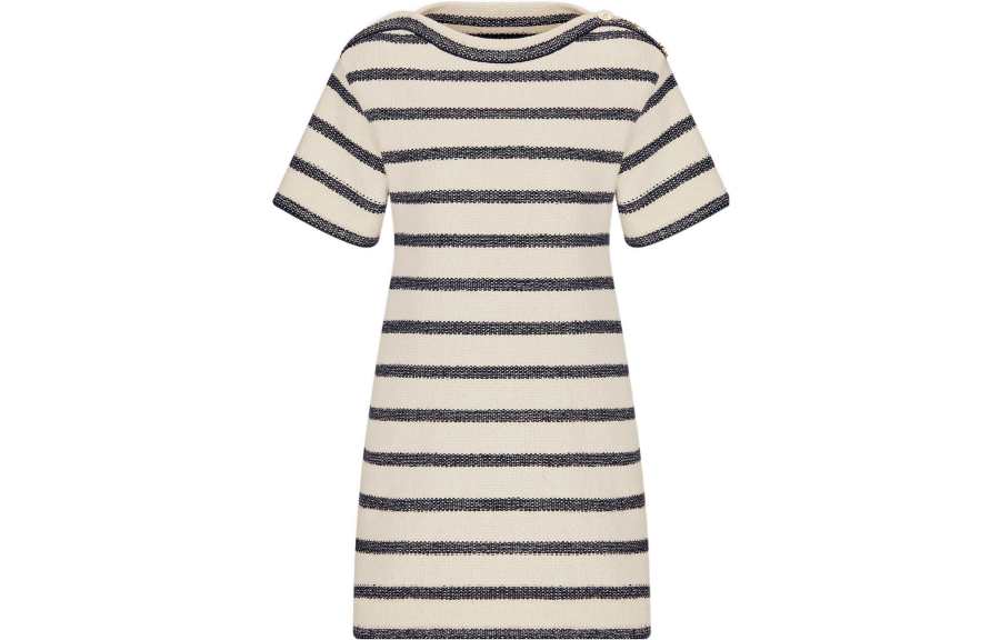 DIOR Short Sleeved Dresses Women's Beige Crew Neck Moderate Short