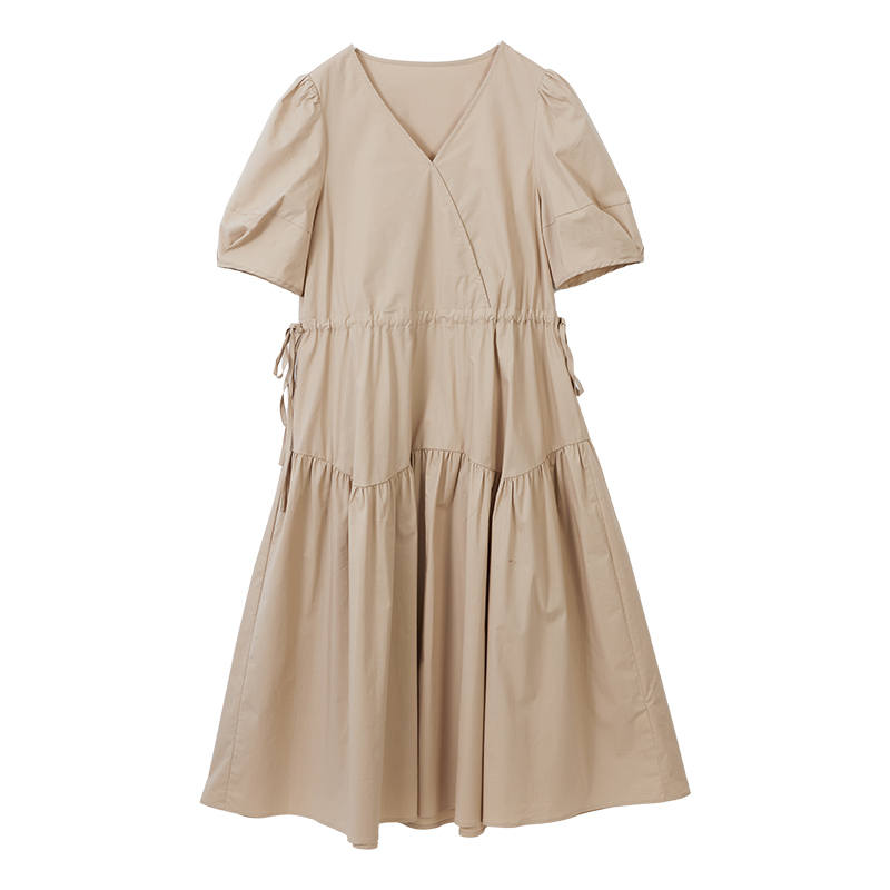 XIANGYING Short Sleeved Dress Women's Khaki