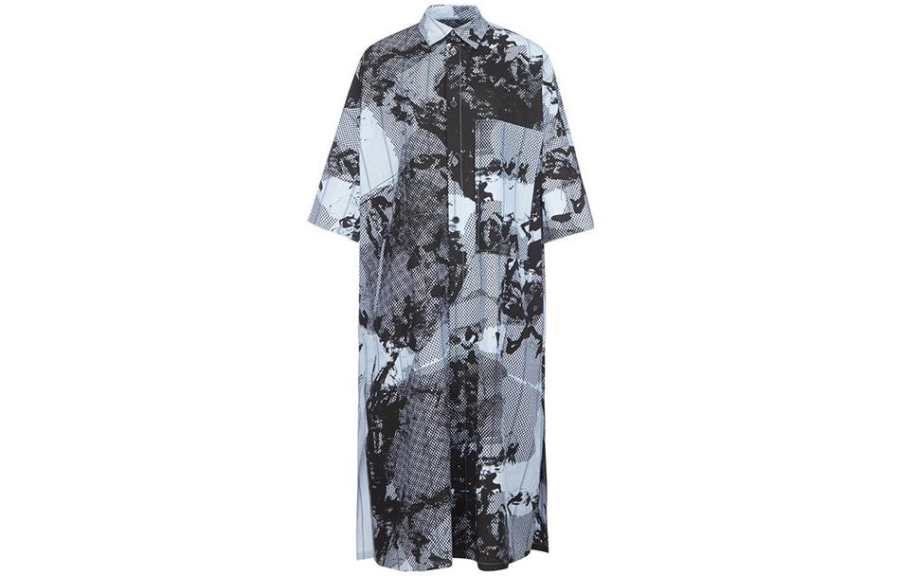Yohji Yamamoto Short Sleeved Dresses Women's Blue Moderate Mid Length