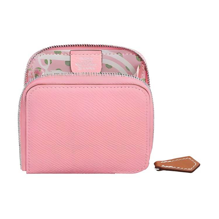 HERMES Silk'In Cow Leather Wallet Women's Pink