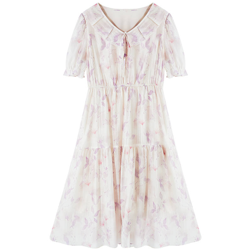 XIANGYING Short Sleeved Dress Women's Beige
