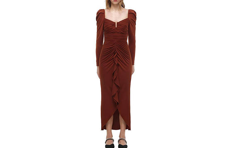 Self-portrait Self portrait Long Sleeved Dress Women's Dark Brown