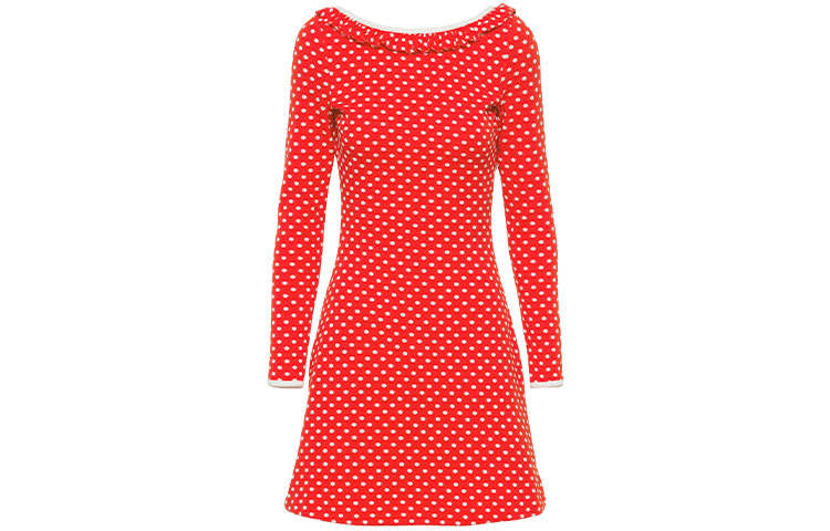 MIU MIU Long Sleeved Dresses Women's Red Boat Neck Moderate Short