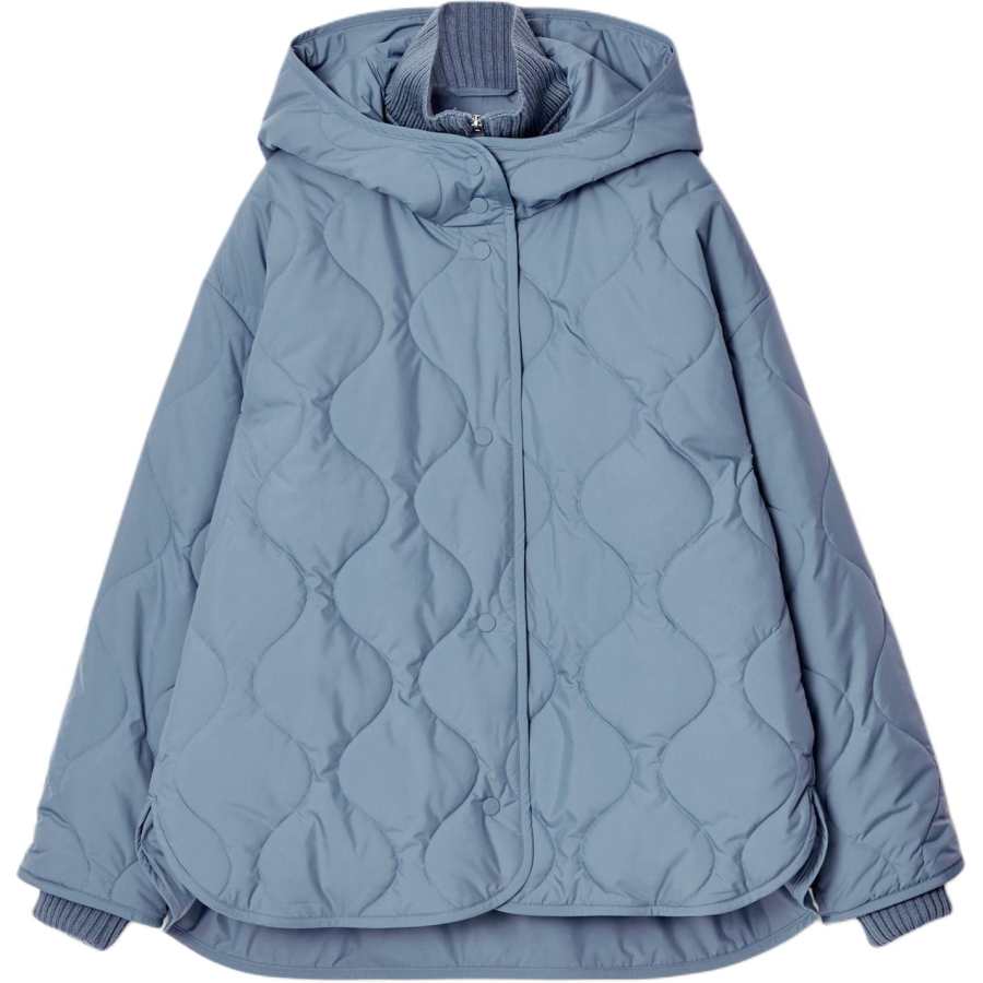 COS Puffer Jackets Women's Blue Hooded Moderate Quilted Padded Jacket
