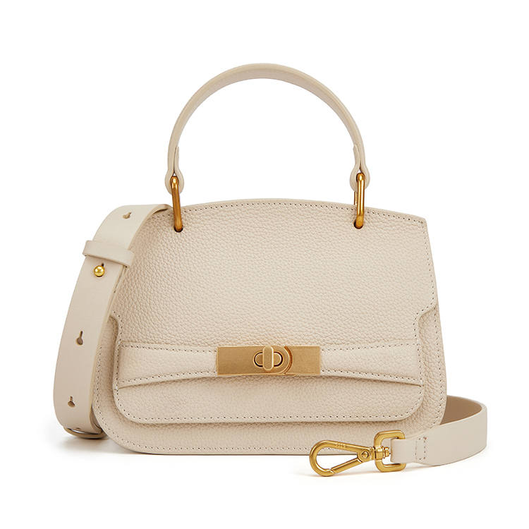 ELLE Top Grain Cow Leather Handbag Women's White/Gray