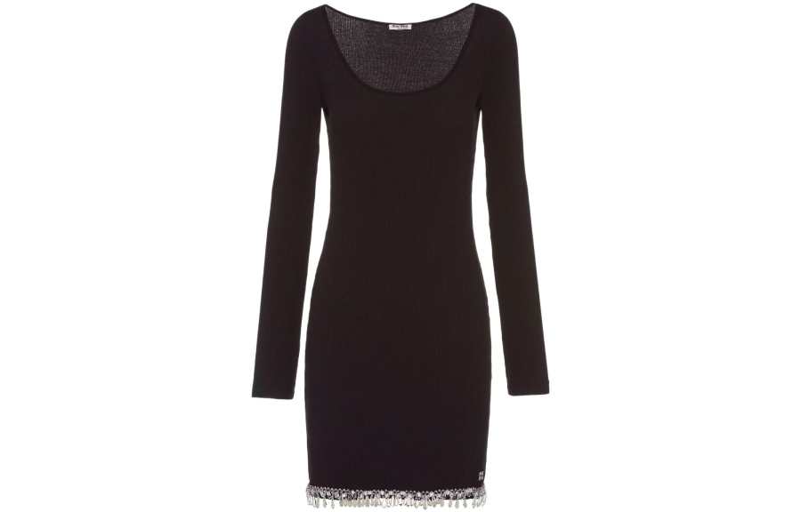 MIU MIU SS22 Long Sleeved Dress Women's Black