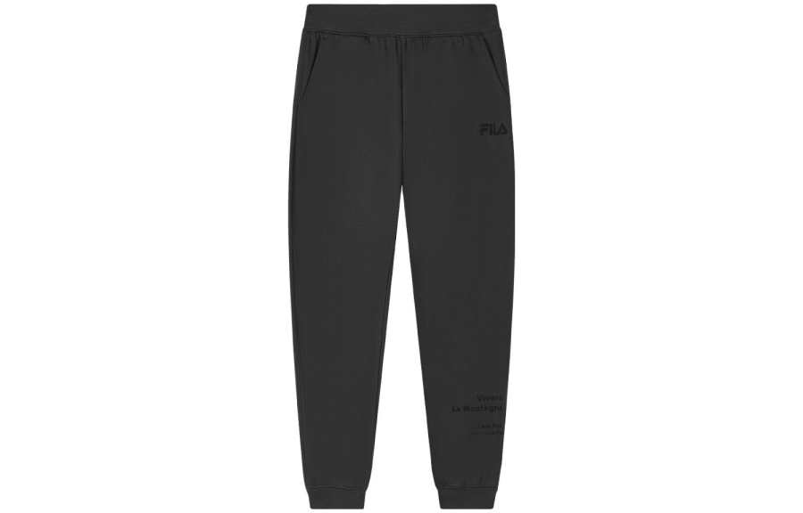 FILA Solid Color Elastic Cuff Fleece Lined Casual Knitted Sweatpants Women's Jet Black