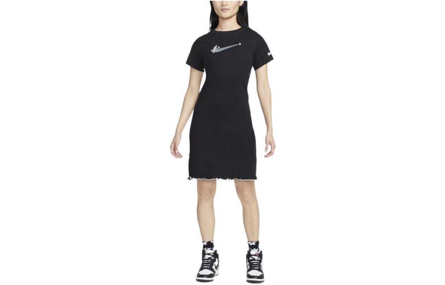 Nike Nike Short Sleeved Dresses Women's Black Crew Neck Moderate Mid Length