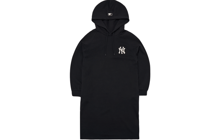 MLB New York Yankees Long Sleeved Dresses Women's Black Hooded Moderate Short