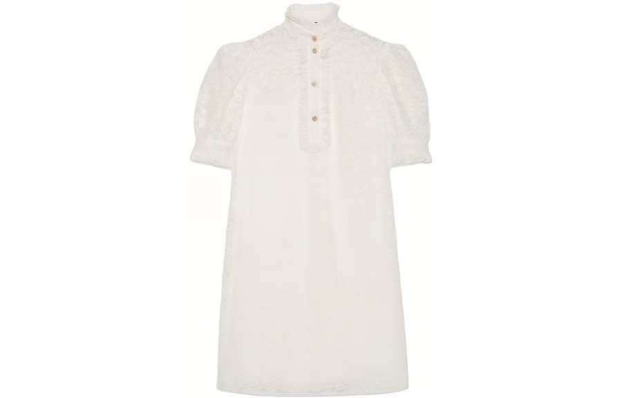 GUCCI Short Sleeved Dresses Women's White Stand Collar Moderate Short
