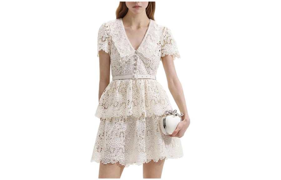Self-portrait Self portrait Short Sleeved Dress Women's Ivory White
