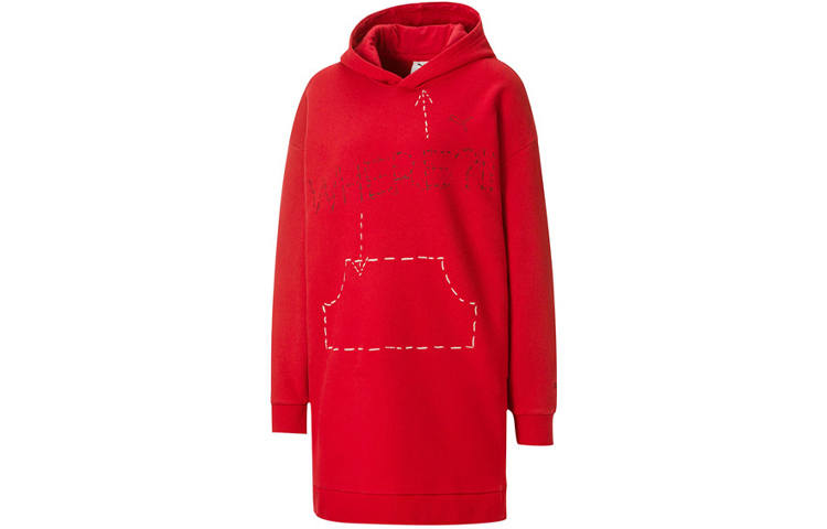 PUMA Long Sleeved Dresses Women's Red Hooded Thickened Short
