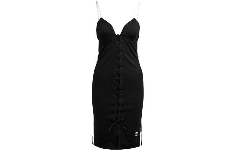 Adidas Originals Clover Spice Bandage Collection Slip Dresses Women's Black V Neck Moderate Short
