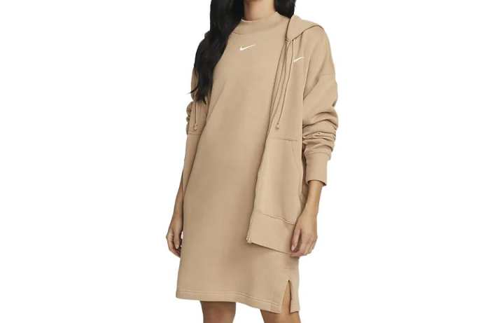 Nike Nike Long Sleeved Dresses Women's Brown Crew Neck Moderate Mid Length
